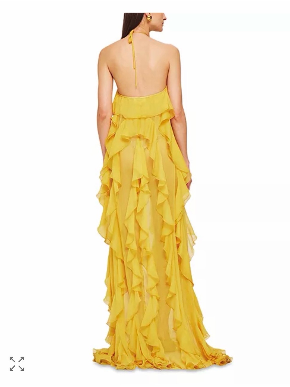 Ronny Kobo Yellow Ruffled Halter-Back Maxi Dress
